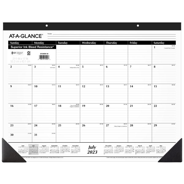 AT-A-GLANCE Academic Monthly Desk Pad, 21.75 in x 17 in, White, July 2023 - June 2024 (AY24BW0024)
