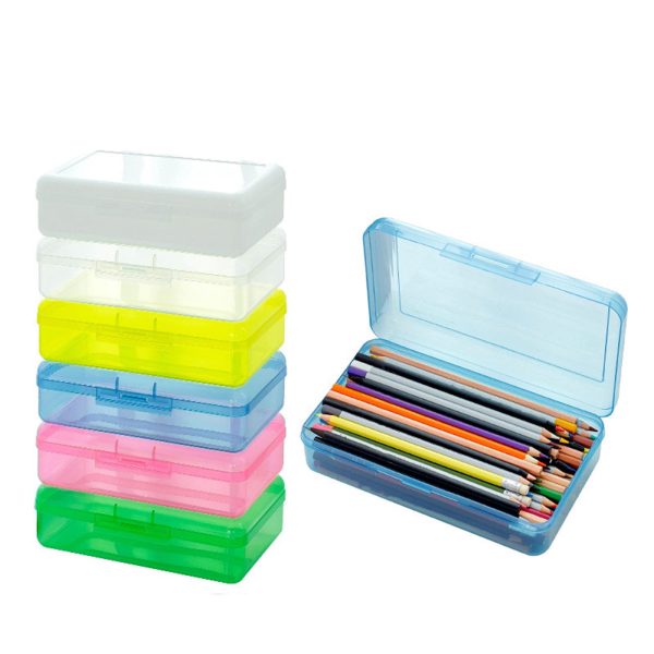 Back to School Supplies Pencil Case Large Capacity Clear Pencil Box for Girls and Boys Plastic Pen Boxes With Snap-tight Lid Stackable Office Supplies Storage Organizer Box Gifts, Brown