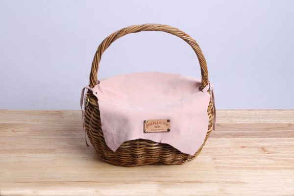 Secondhand 90% New Paniers Nem - Rattan Wicker Basket With A Lamb Leather Cover (Rose Pastel)